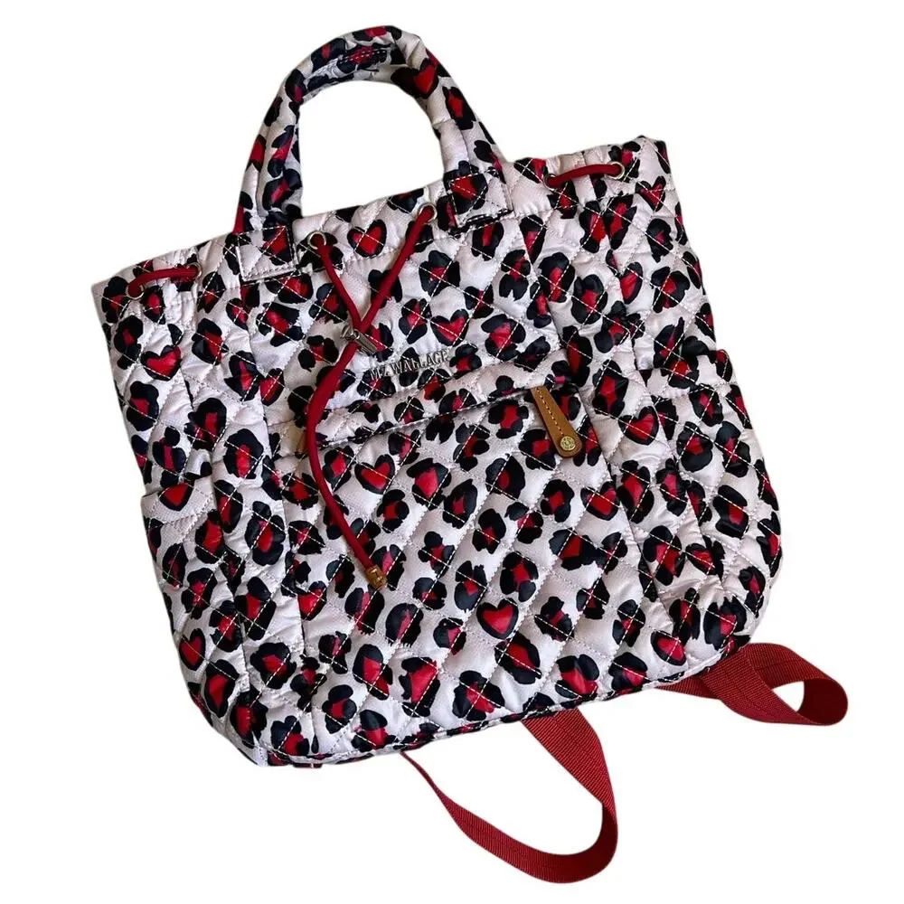 MZ Wallace Small Metro Convertible Backpack Pink Heart Leopard Bag